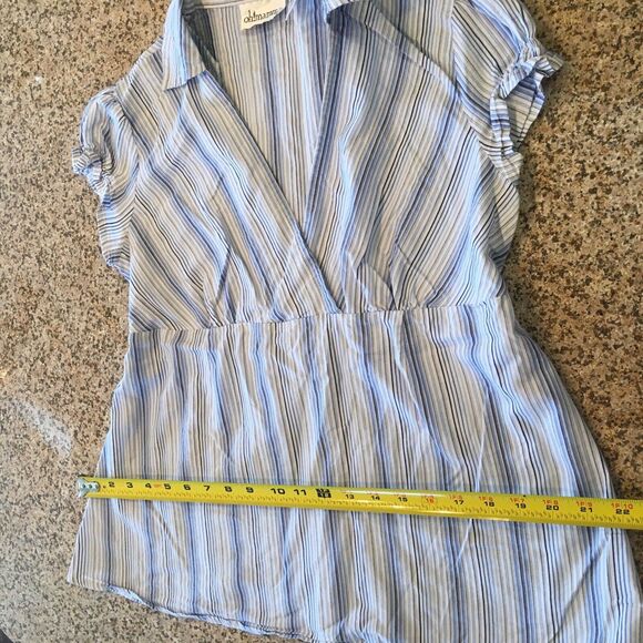 Oh! Mamma Size Medium Baby Doll Blue Top Blouse Tie Waist V Neck - Picture 9 of 12
